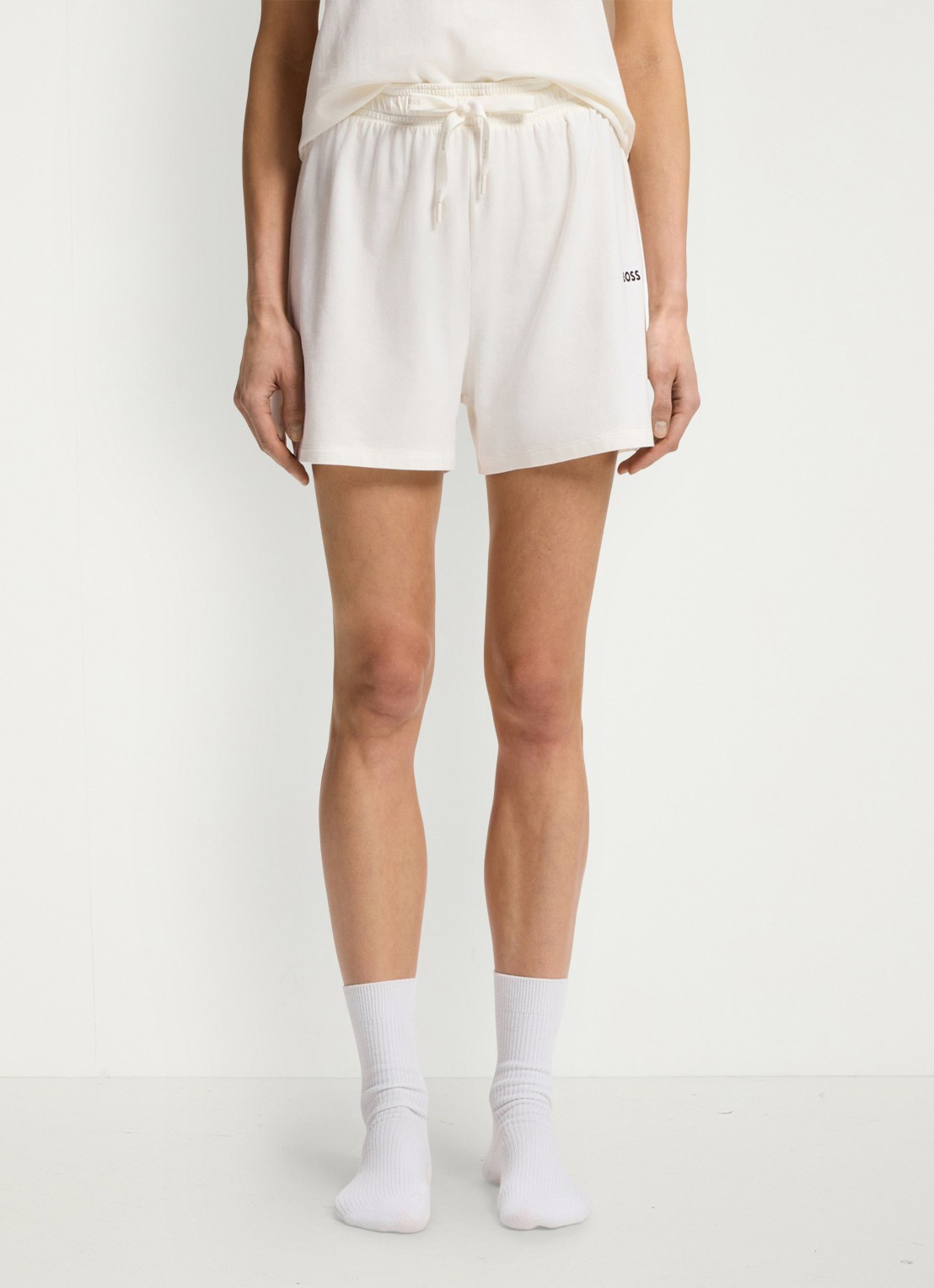 BOSS Pyjamashort van stretchkatoen met logokoorden - detail open white-119 / wit