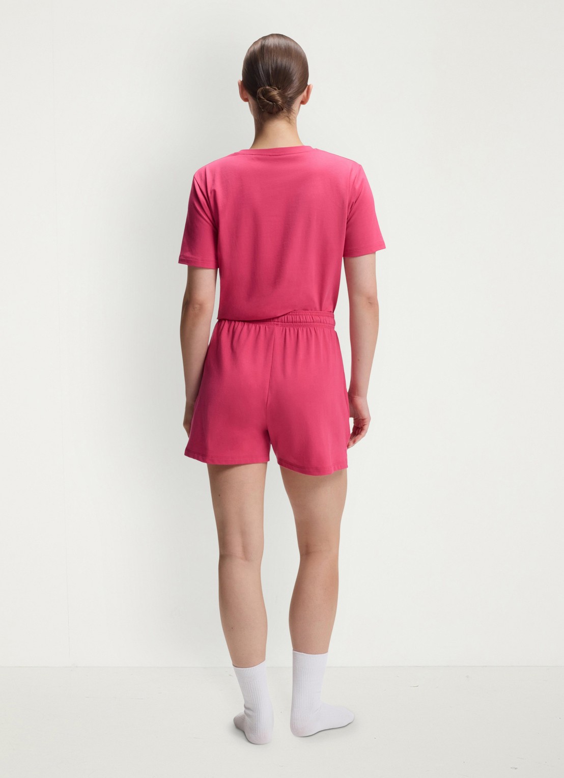 BOSS Pyjamashort van stretchkatoen met logokoorden - achterkant medium pink-661 / roze
