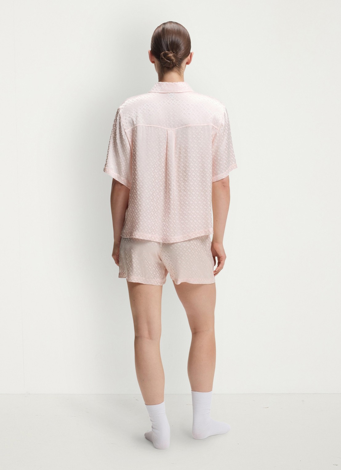 BOSS Pyjamashorts van satijn met monogramjacquard - achterkant 5 lichtroze