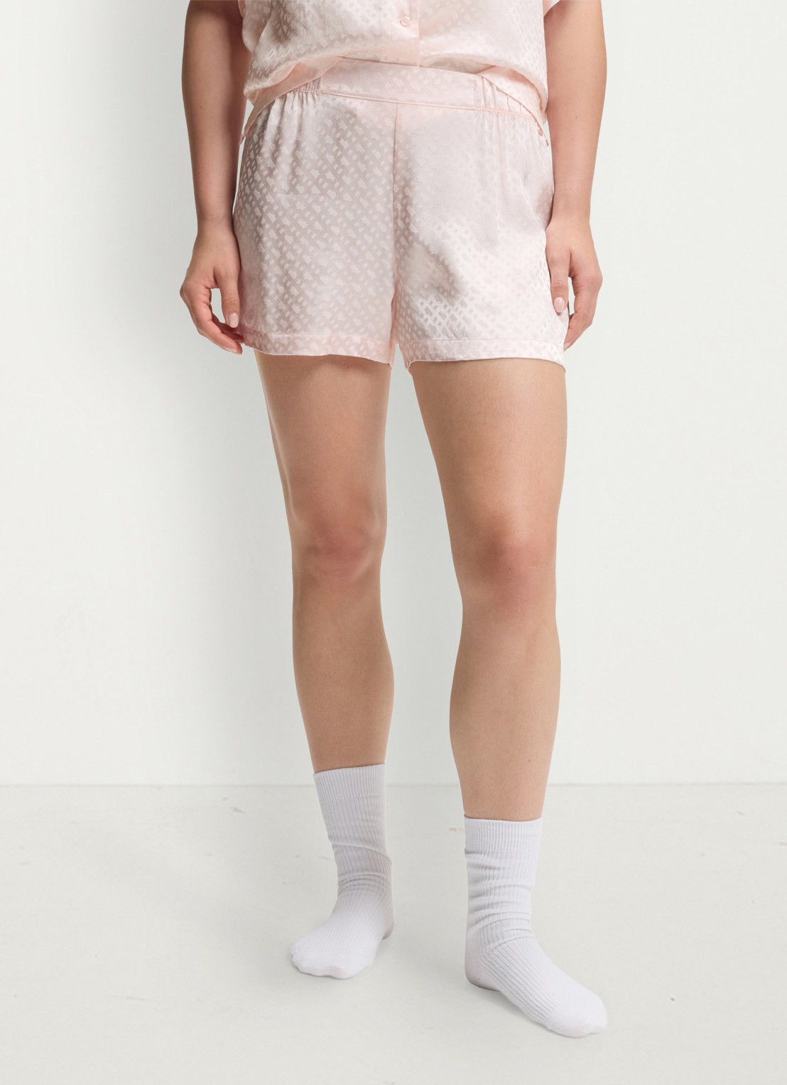 BOSS Pyjamashorts van satijn met monogramjacquard - detail 3 lichtroze