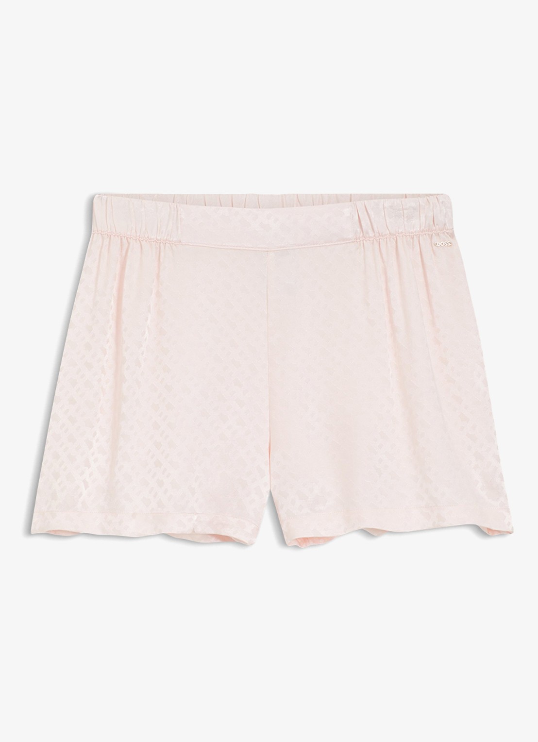 BOSS Pyjamashorts van satijn met monogramjacquard - voorkant lichtroze