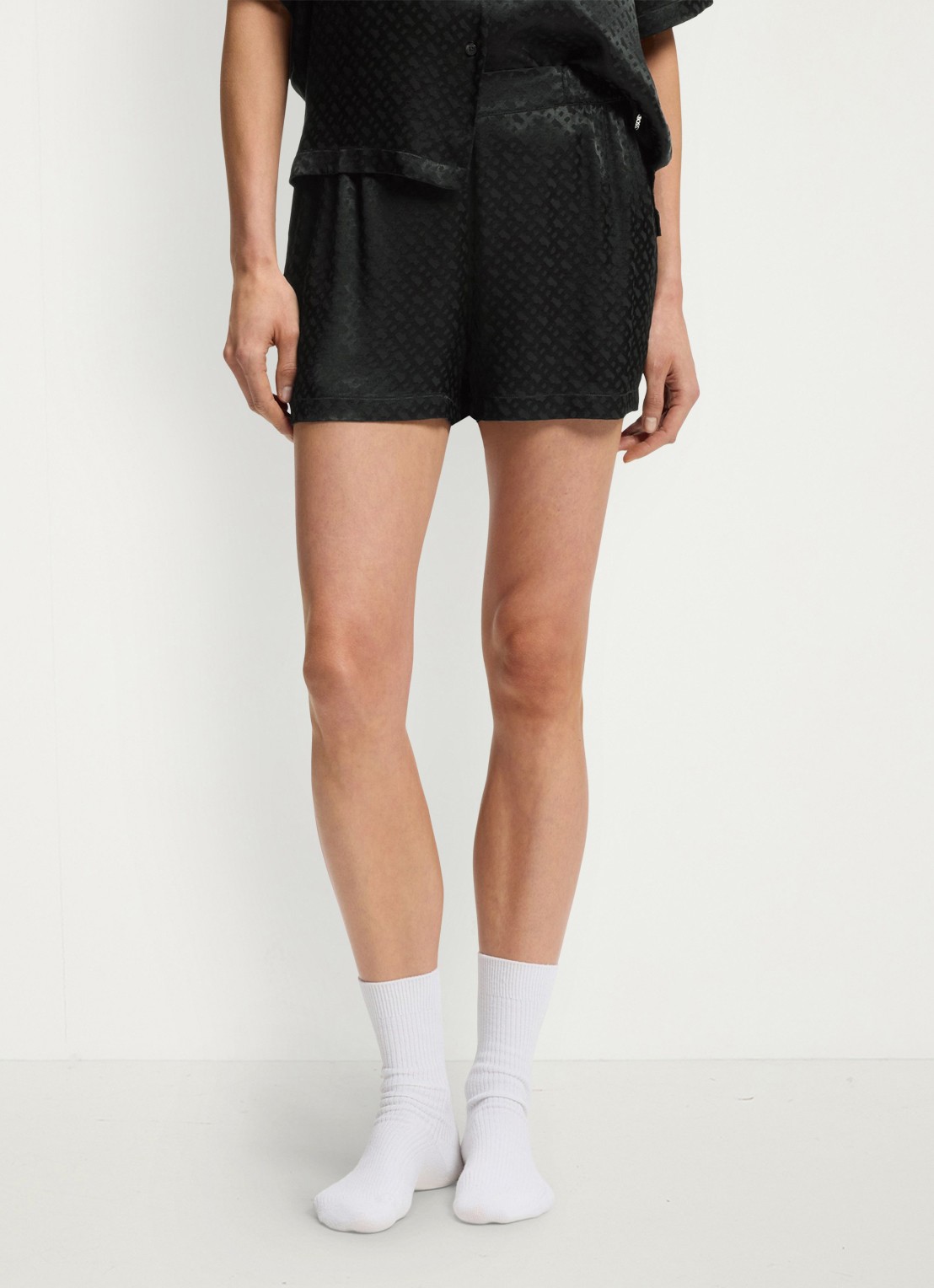 BOSS Pyjamashorts van satijn met monogramjacquard - detail 3 zwart