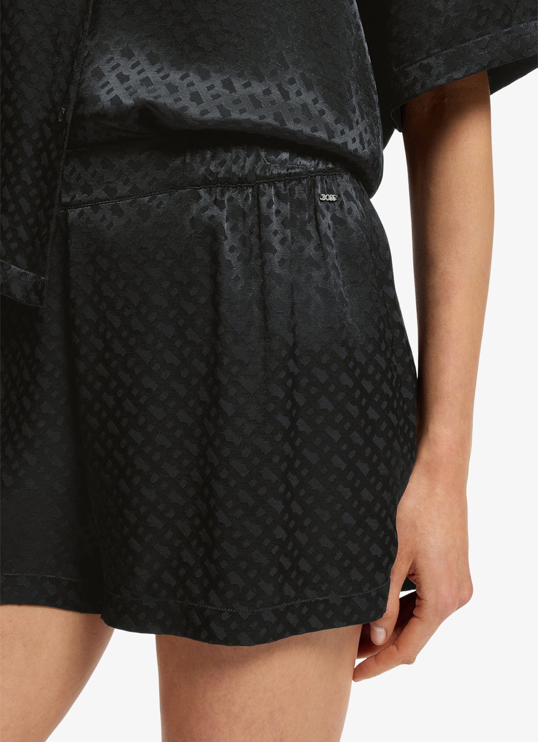 BOSS Pyjamashorts van satijn met monogramjacquard - detail 4 zwart
