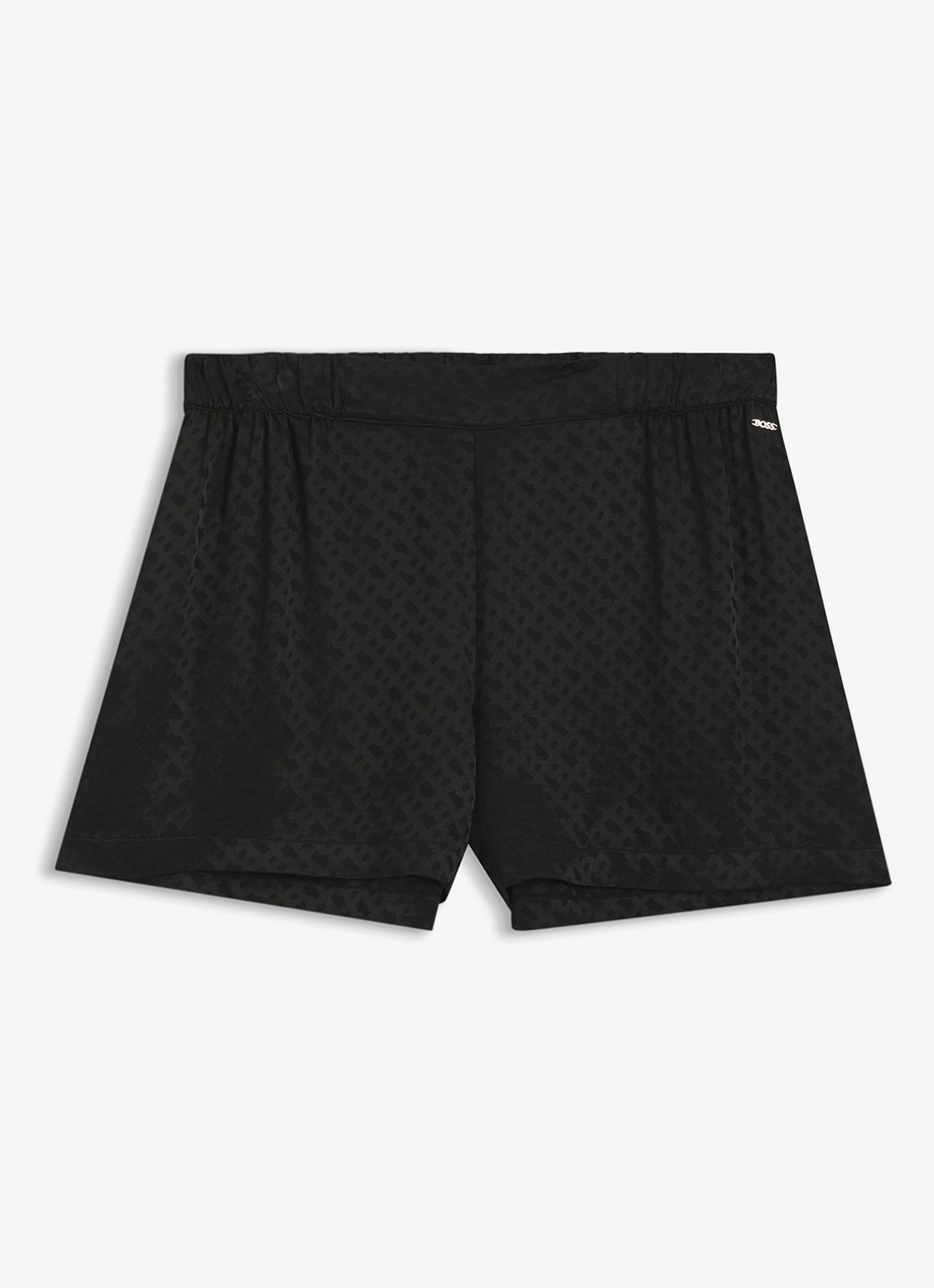 BOSS Pyjamashorts van satijn met monogramjacquard - voorkant zwart