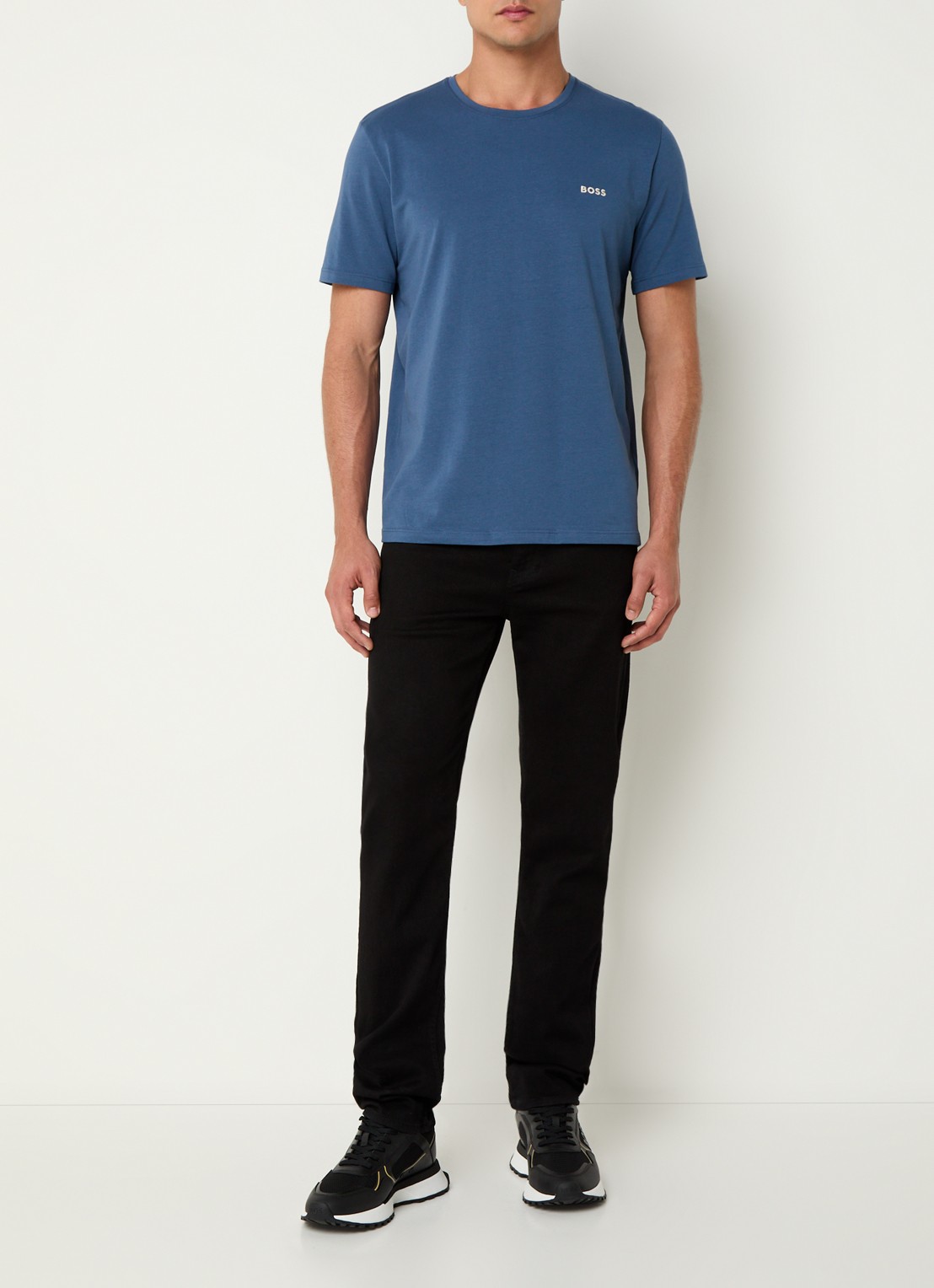 BOSS Pyjamatop met logo - voorkant 2 staalblauw