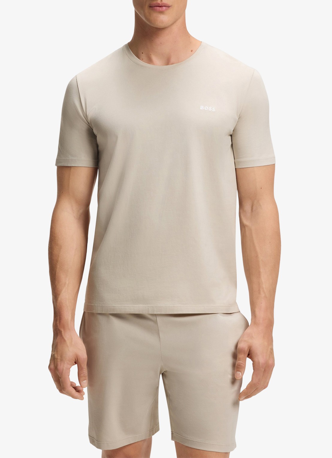 BOSS Pyjamatop met logo - detail donkerbeige
