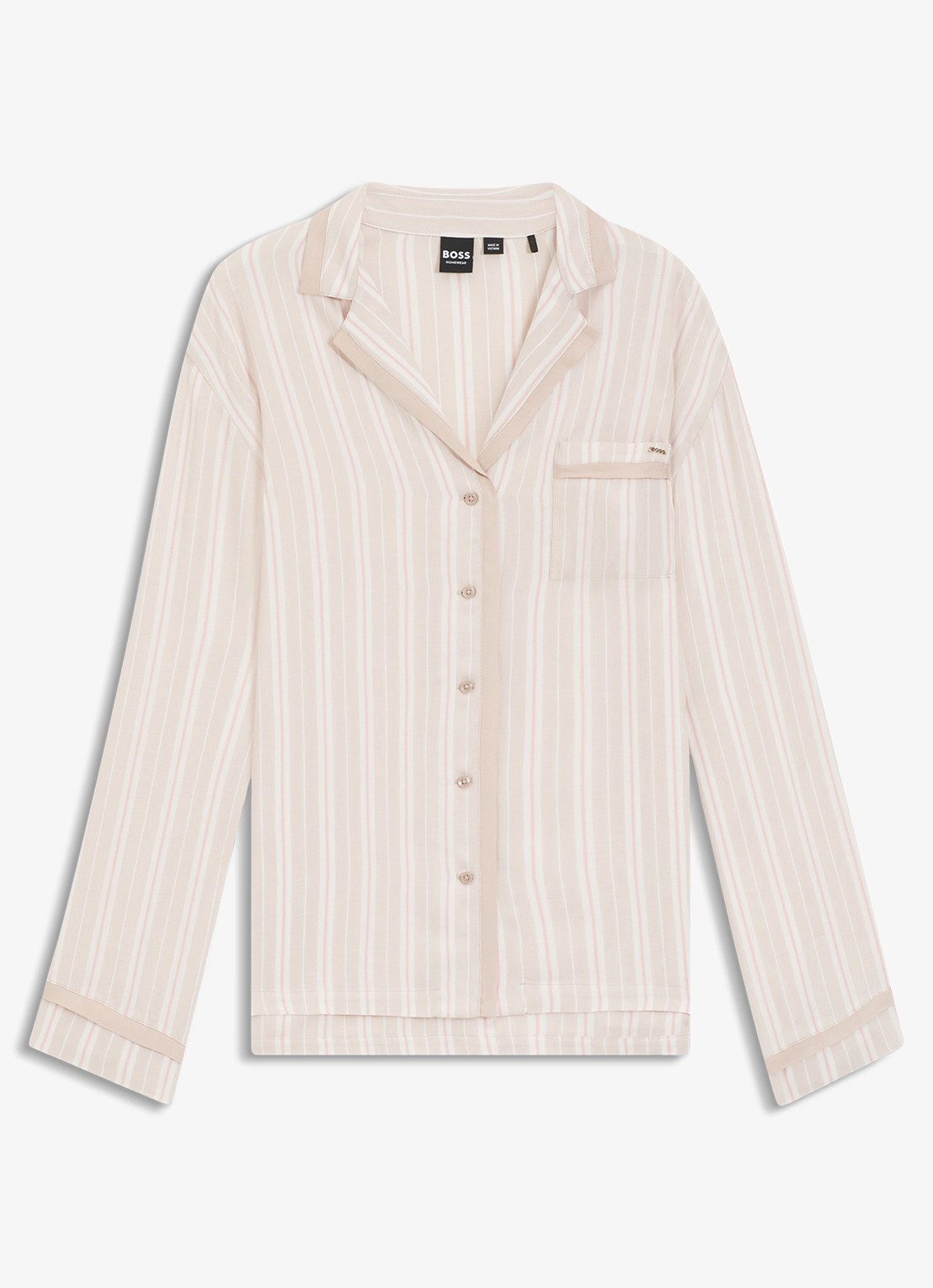 BOSS Pyjamatop met streepprint  - voorkant 2 lichtroze