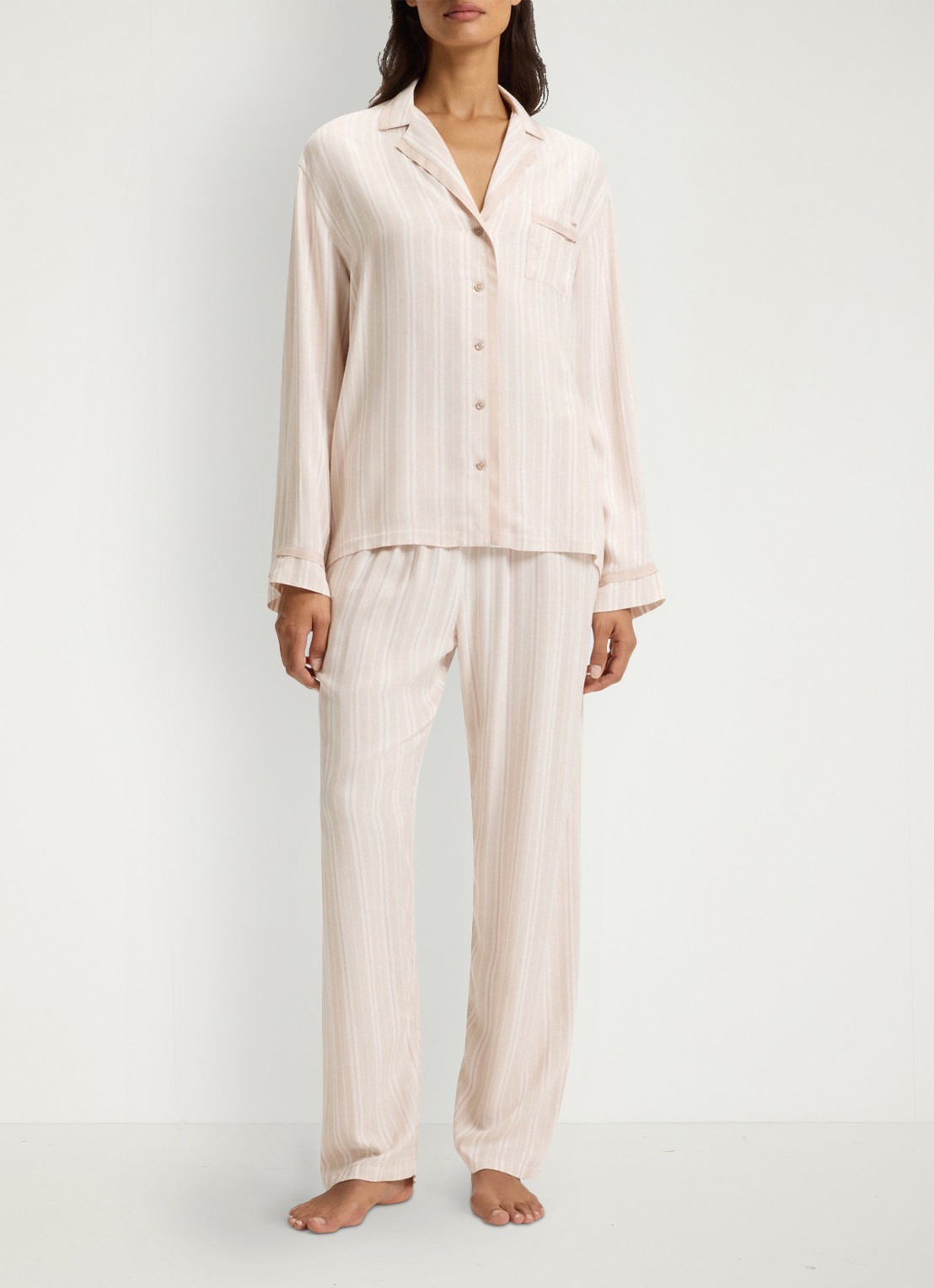 BOSS Pyjamatop met streepprint  - voorkant 3 lichtroze