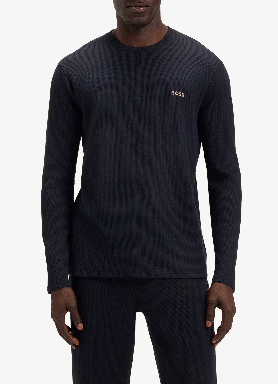 BOSS Pyjamatop met structuur en logo - detail 3 donkerblauw