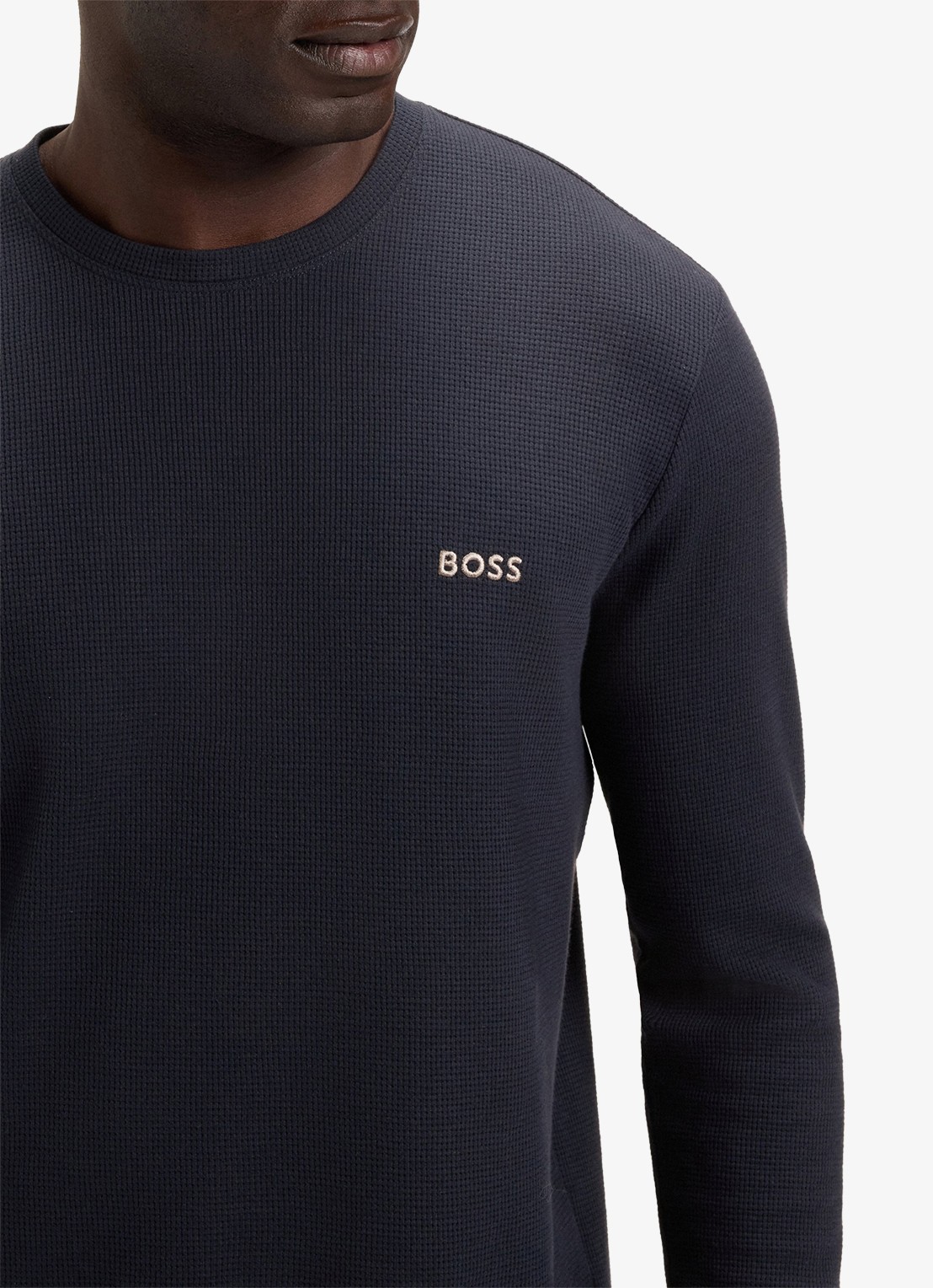BOSS Pyjamatop met structuur en logo - detail 4 donkerblauw