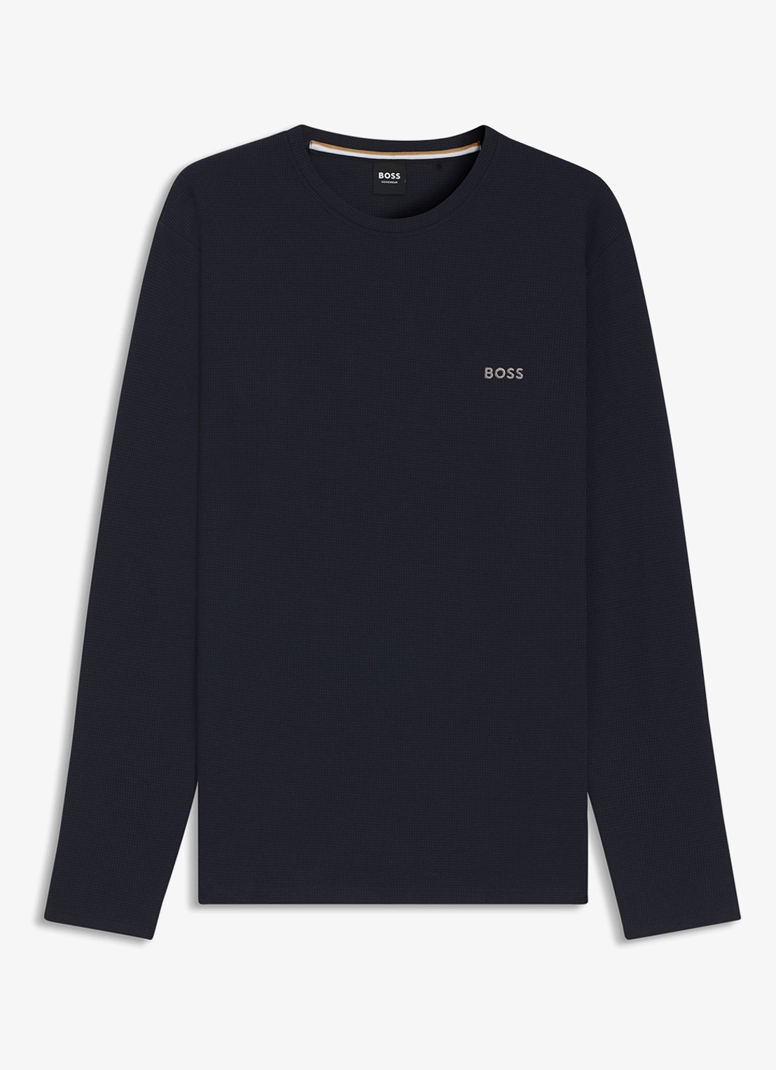 BOSS Pyjamatop met structuur en logo - voorkant donkerblauw