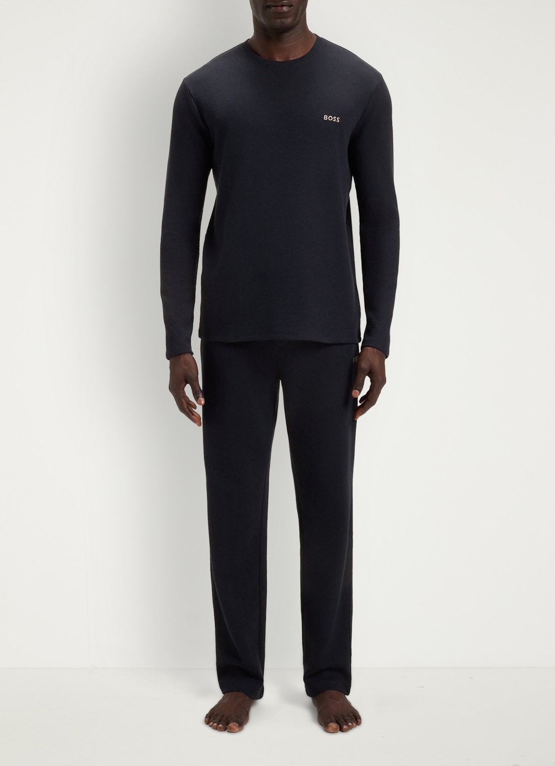 BOSS Pyjamatop met structuur en logo - voorkant 2 donkerblauw