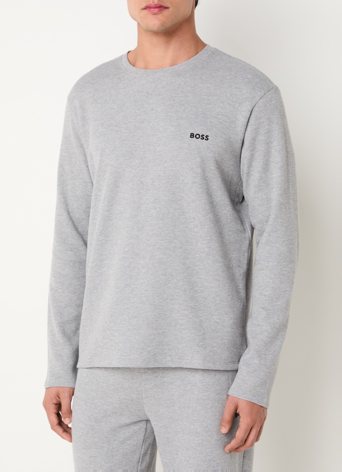 BOSS Pyjamatop met structuur en logo - detail grijsmele