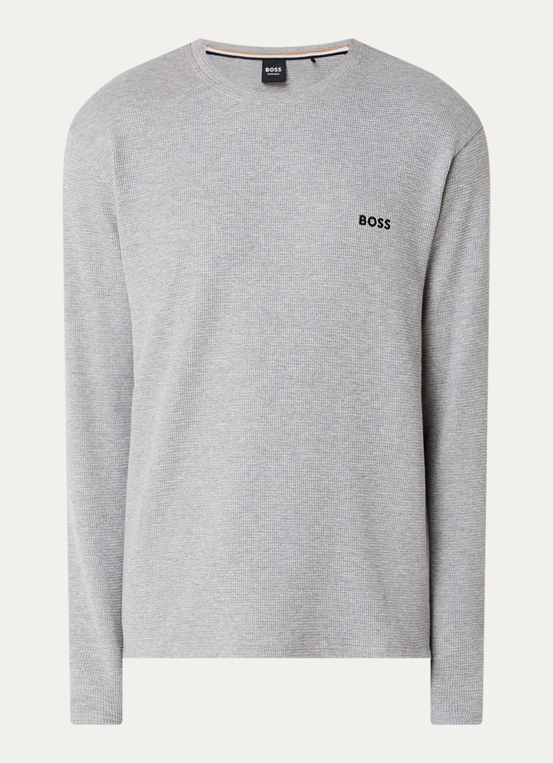 BOSS Pyjamatop met structuur en logo - voorkant 3 grijsmele