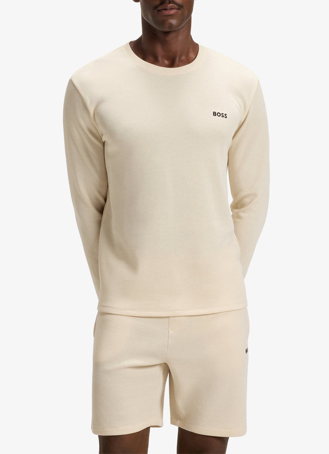 BOSS Pyjamatop met structuur en logo - detail 3 beige