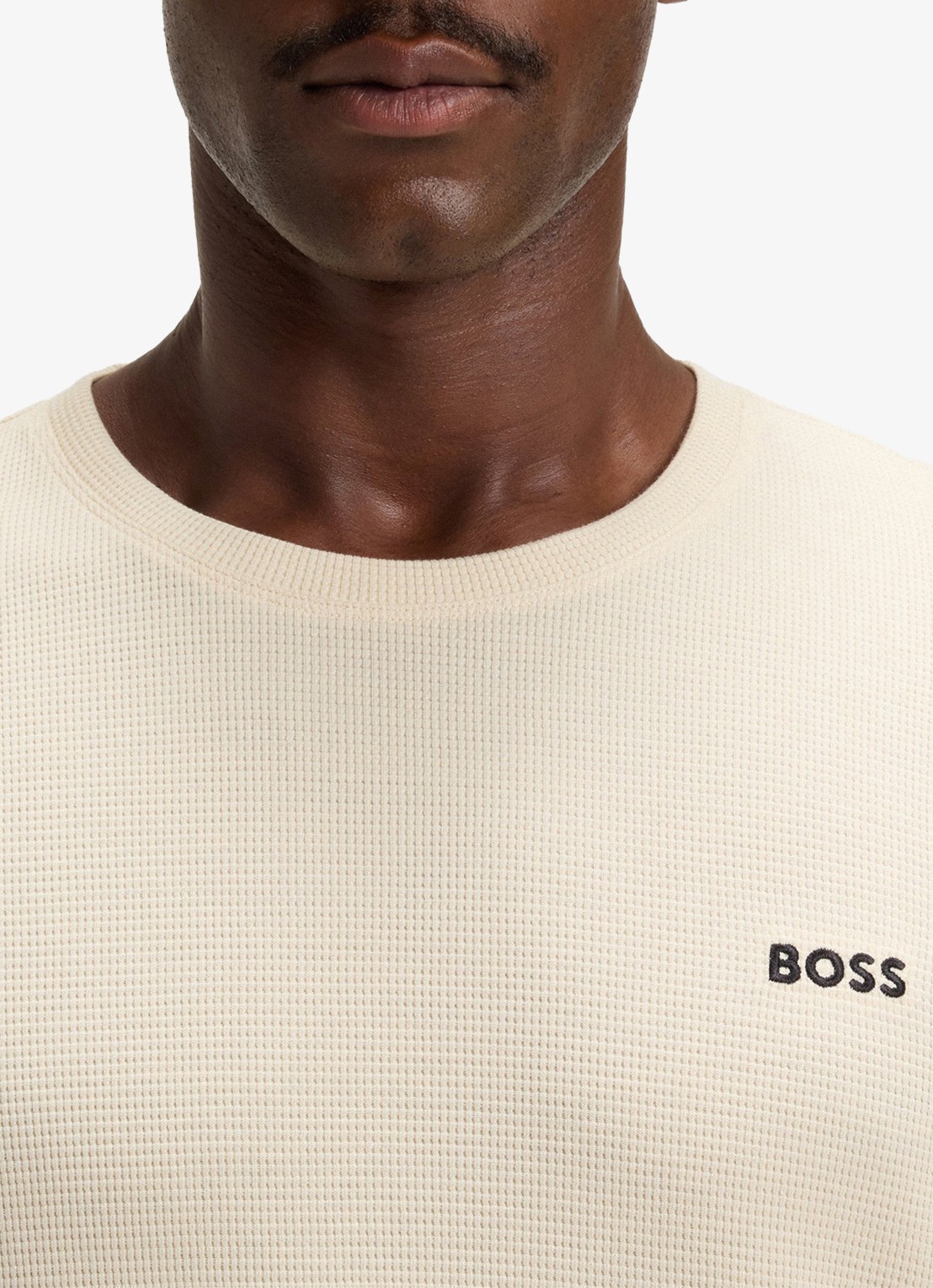BOSS Pyjamatop met structuur en logo - detail 4 beige