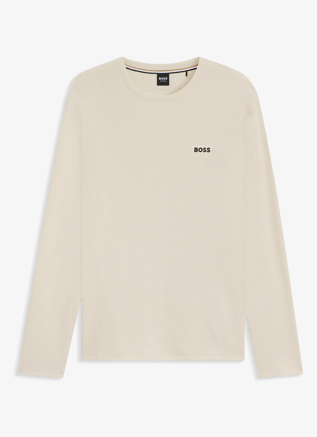 BOSS Pyjamatop met structuur en logo - voorkant beige