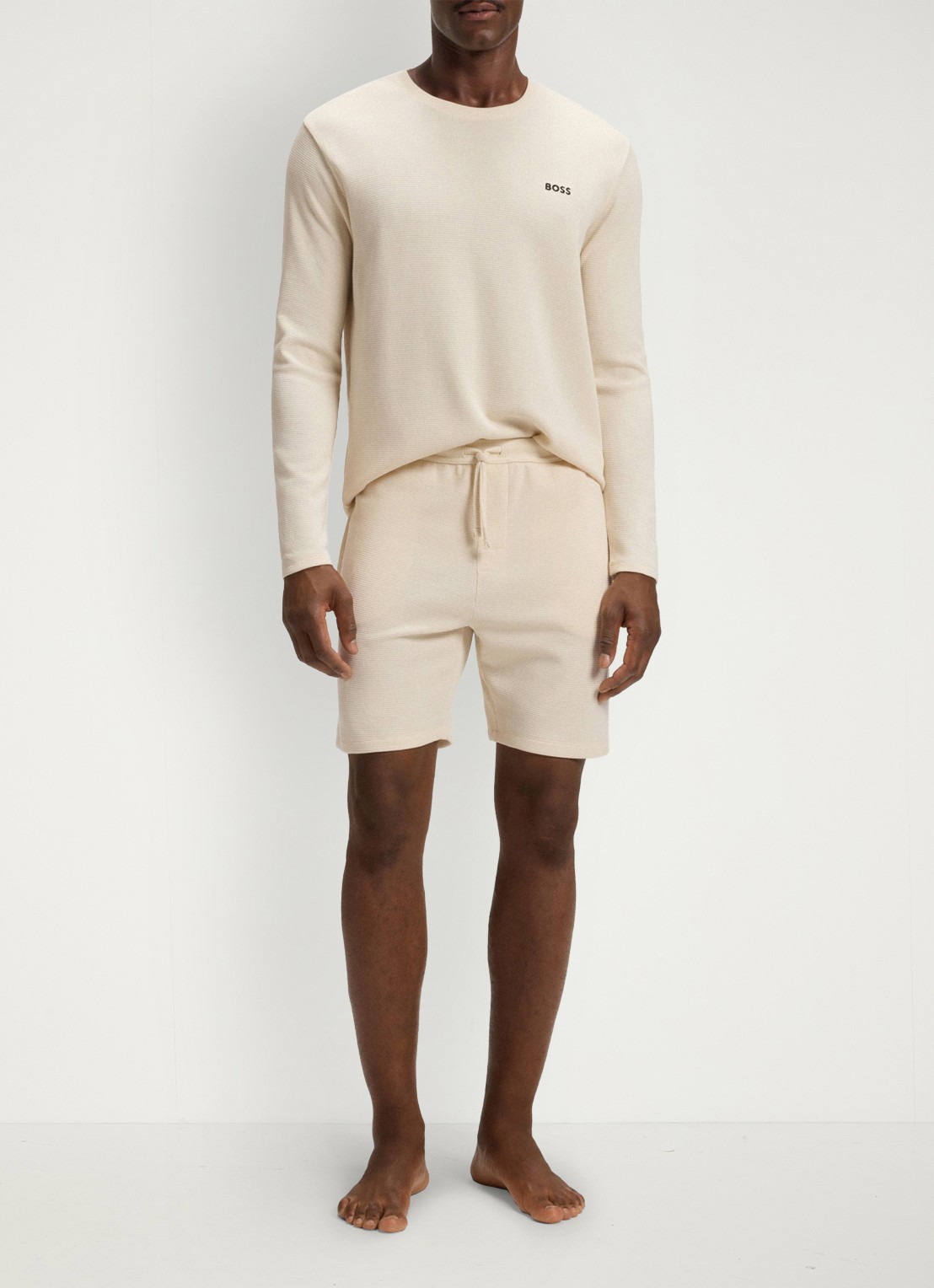 BOSS Pyjamatop met structuur en logo - voorkant 2 beige