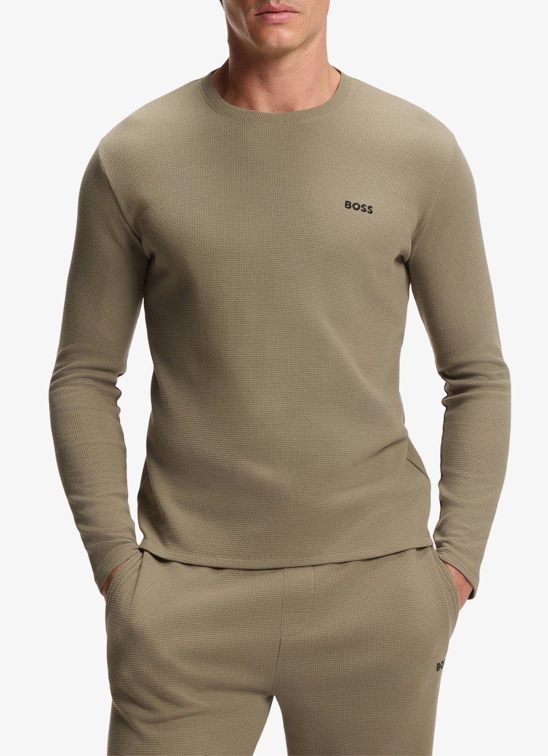 BOSS Pyjamatop met structuur en logo - detail 3 bruin