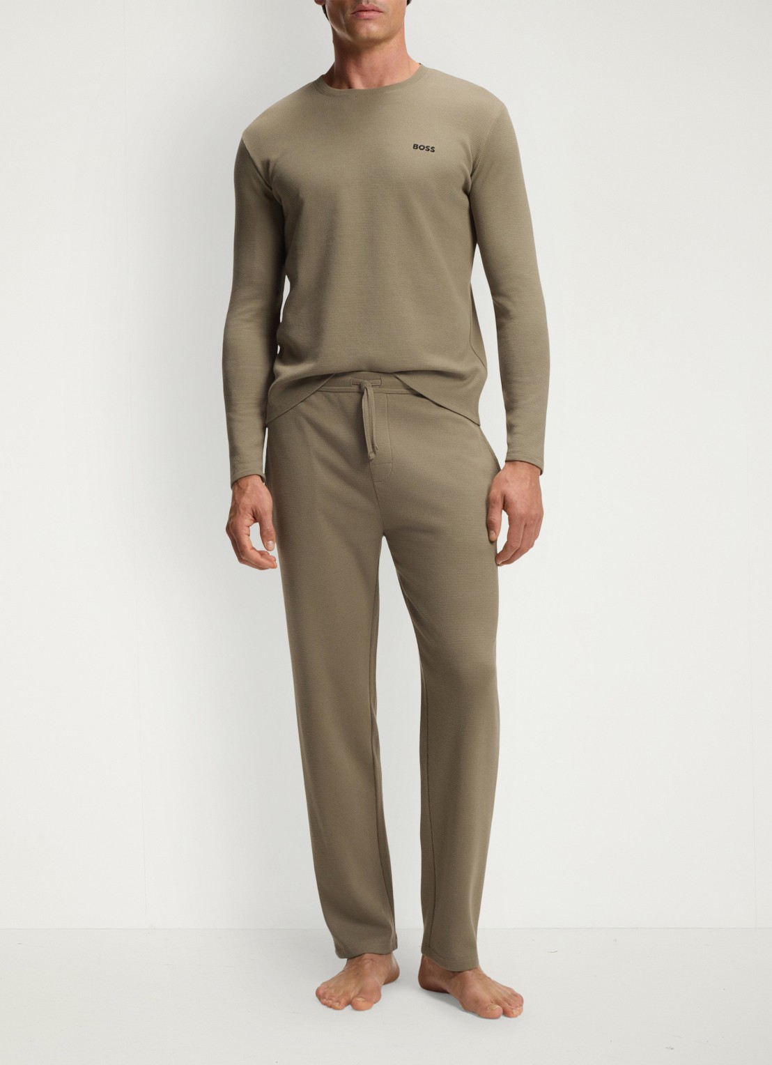 BOSS Pyjamatop met structuur en logo - voorkant 2 bruin