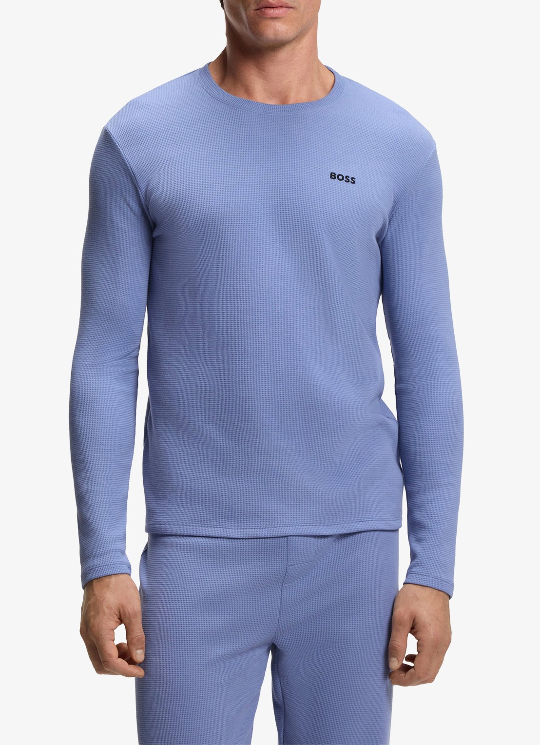 BOSS Pyjamatop met structuur en logo - detail 4 lichtblauw