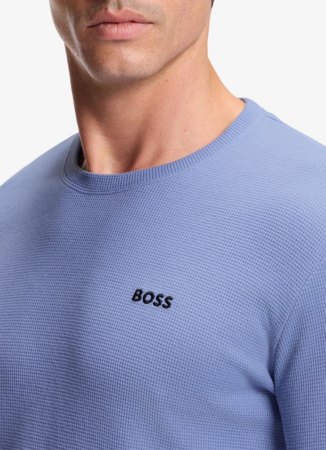 BOSS Pyjamatop met structuur en logo - detail 5 lichtblauw