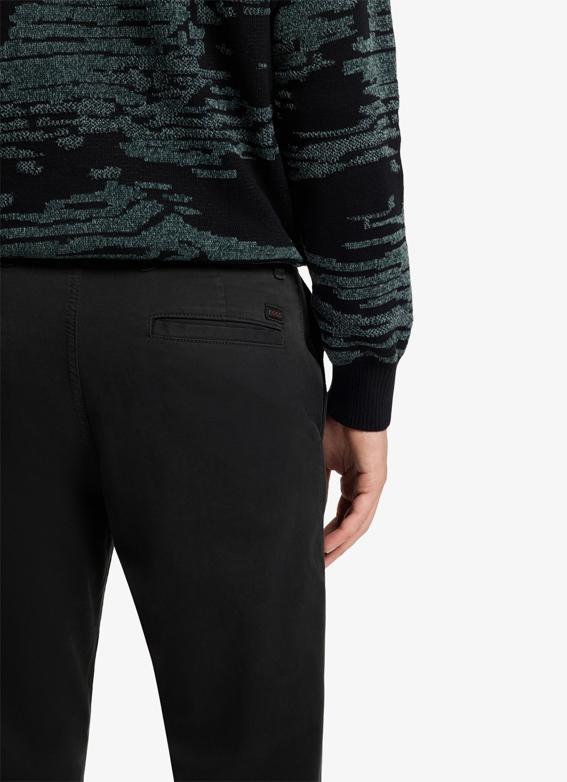 BOSS Regular-fit broek van elastisch katoenen satijn - detail 4 zwart