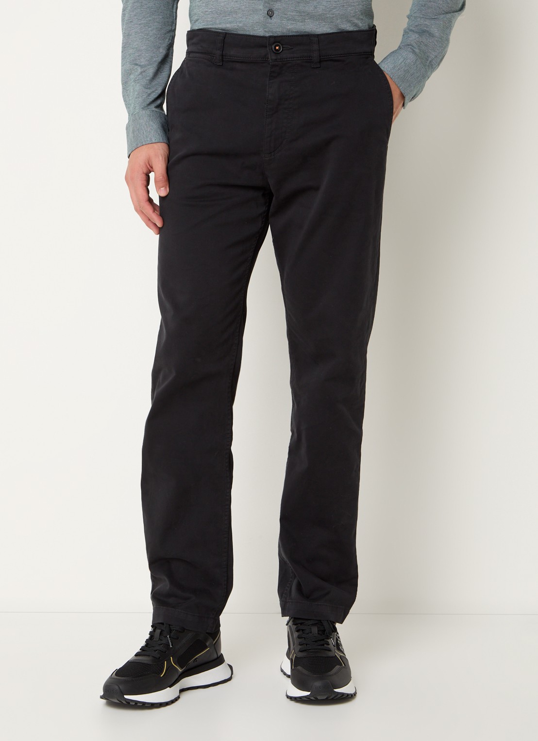 BOSS Regular-fit broek van elastisch katoenen satijn - detail 5 zwart