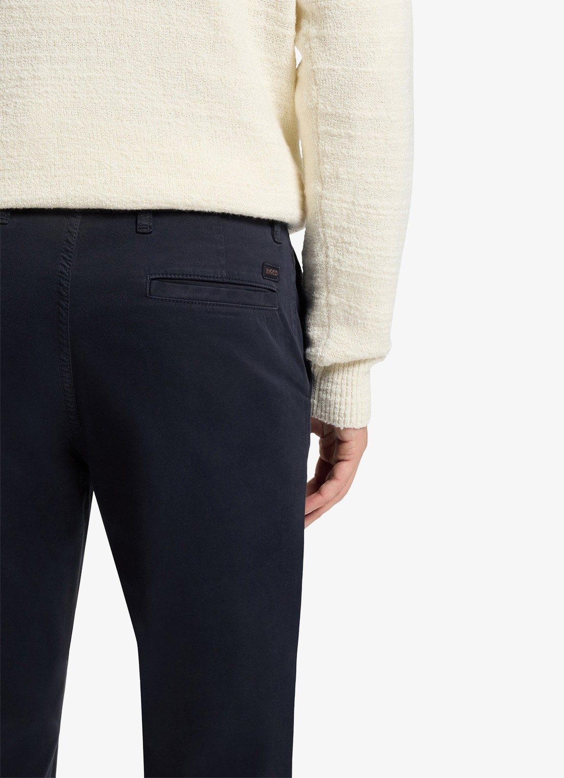BOSS Regular-fit broek van elastisch katoenen satijn - detail 7 donkerblauw