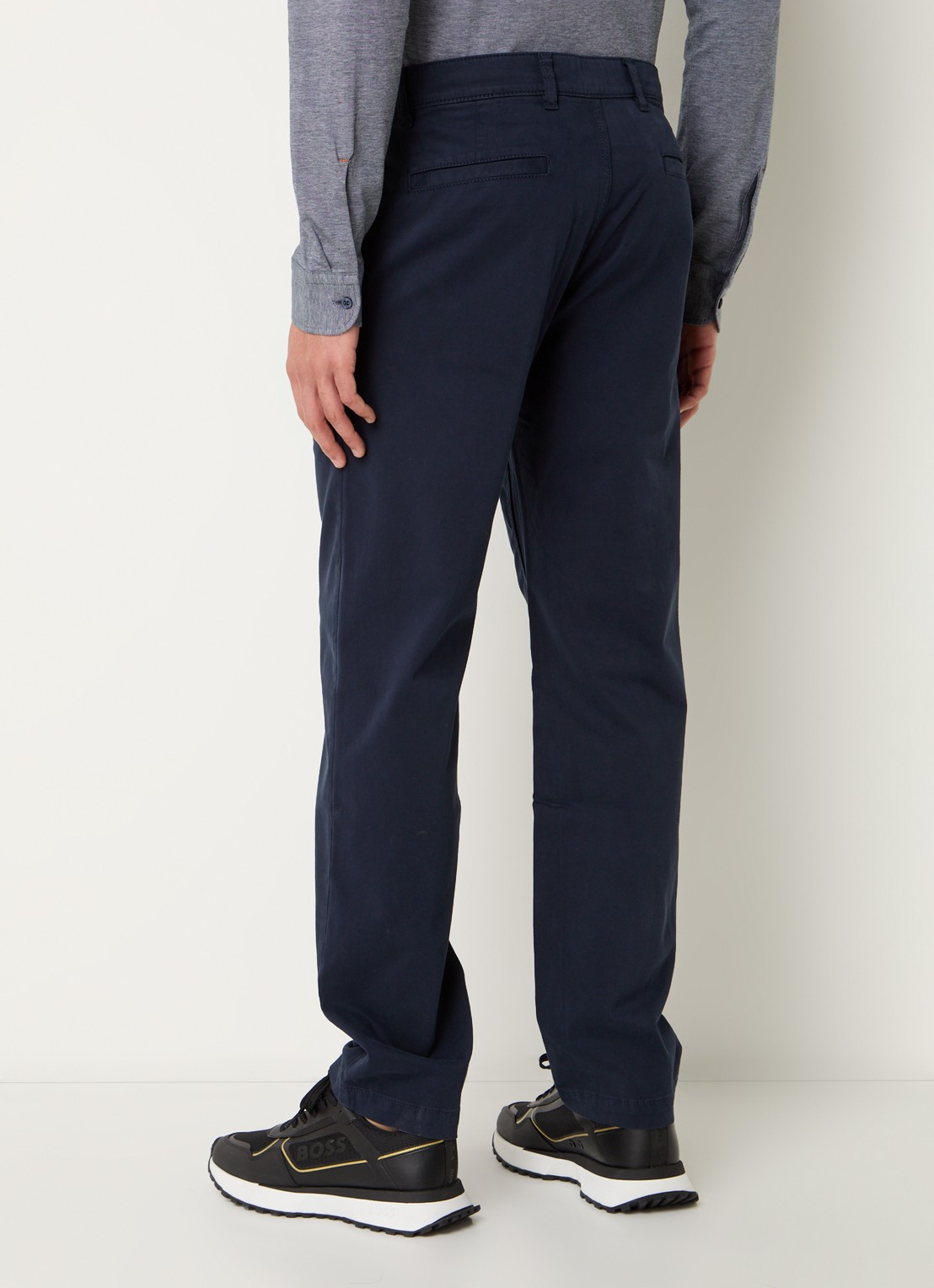 BOSS Regular-fit broek van elastisch katoenen satijn - achterkant 5 donkerblauw