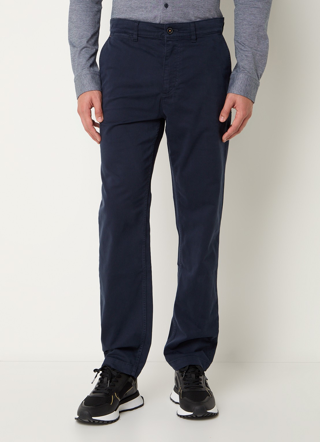 BOSS Regular-fit broek van elastisch katoenen satijn - detail 9 donkerblauw