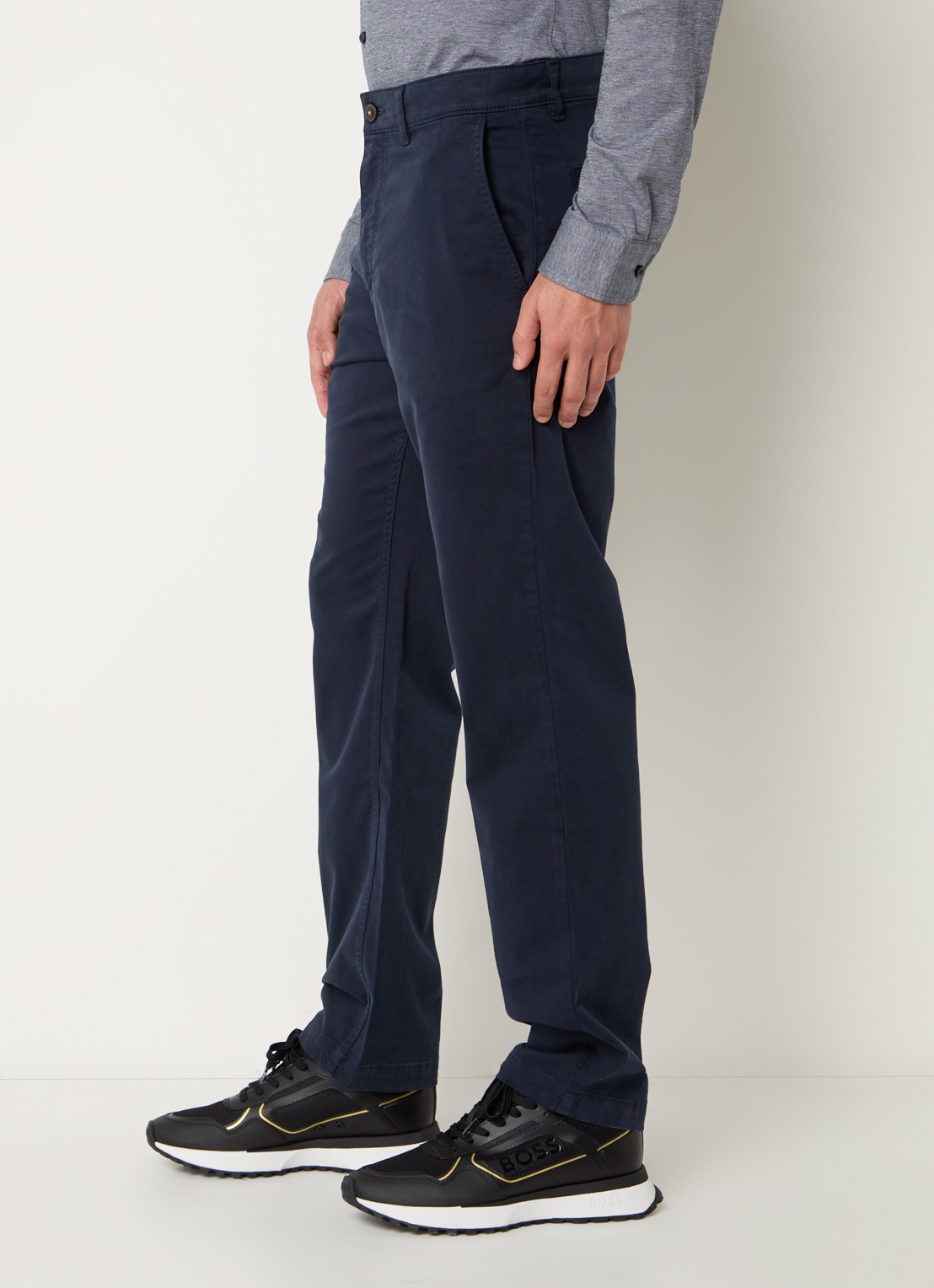 BOSS Regular-fit broek van elastisch katoenen satijn - detail 10 donkerblauw