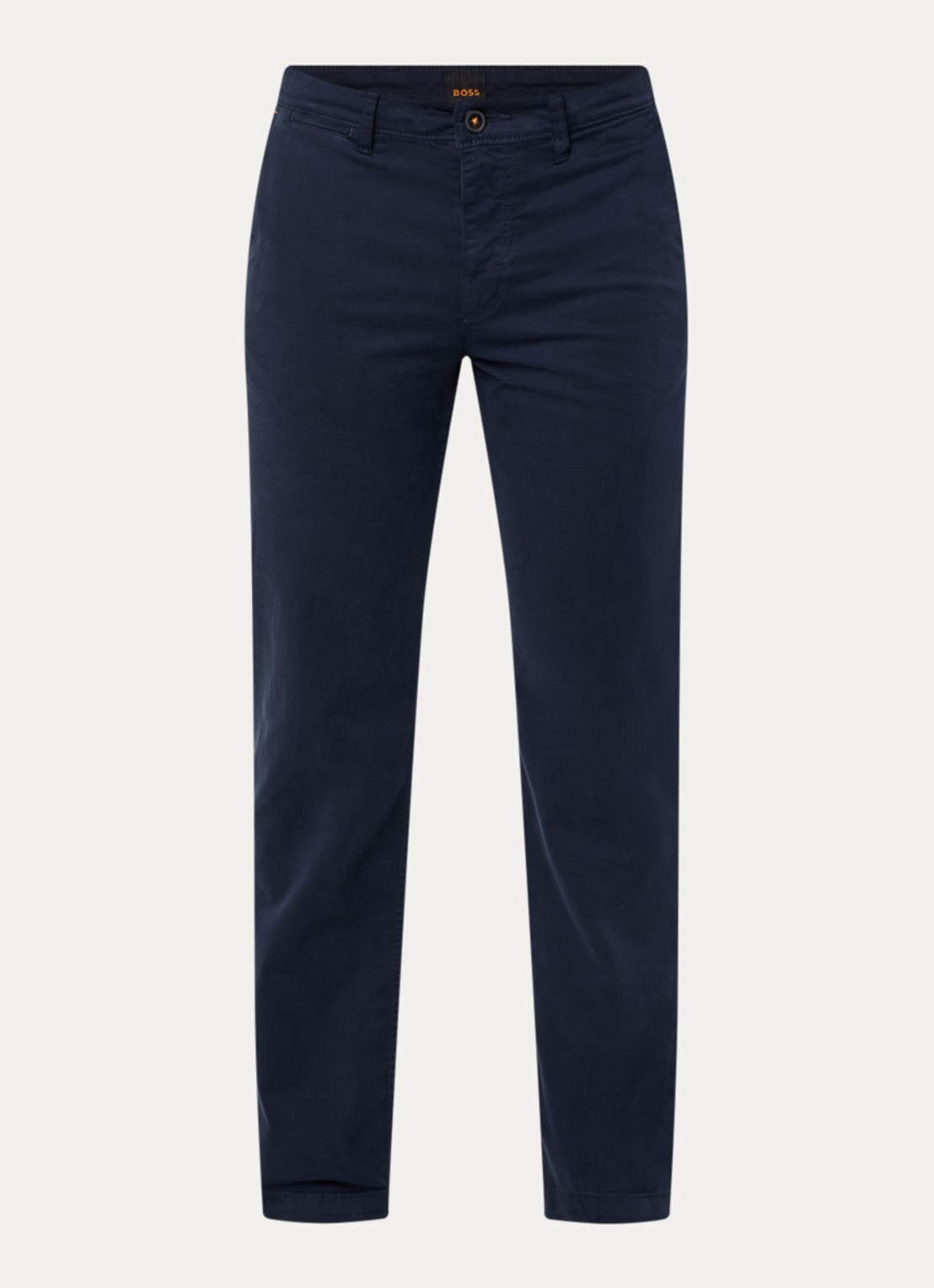 BOSS Regular-fit broek van elastisch katoenen satijn - voorkant middenblauw