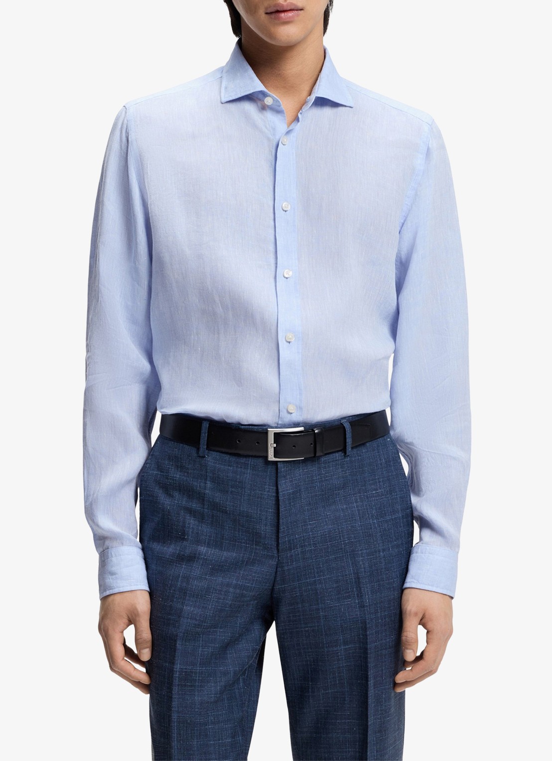 BOSS Regular fit overhemd in linnen met kent kraag - detail 4 lichtblauw