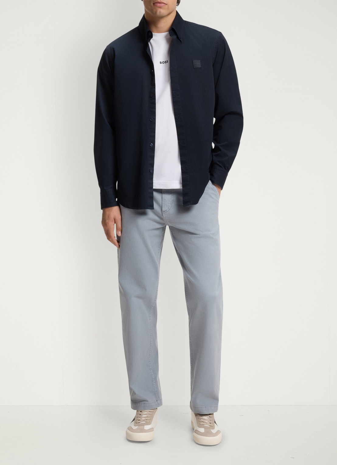 BOSS Regular fit overhemd met logo - voorkant 2 donkerblauw