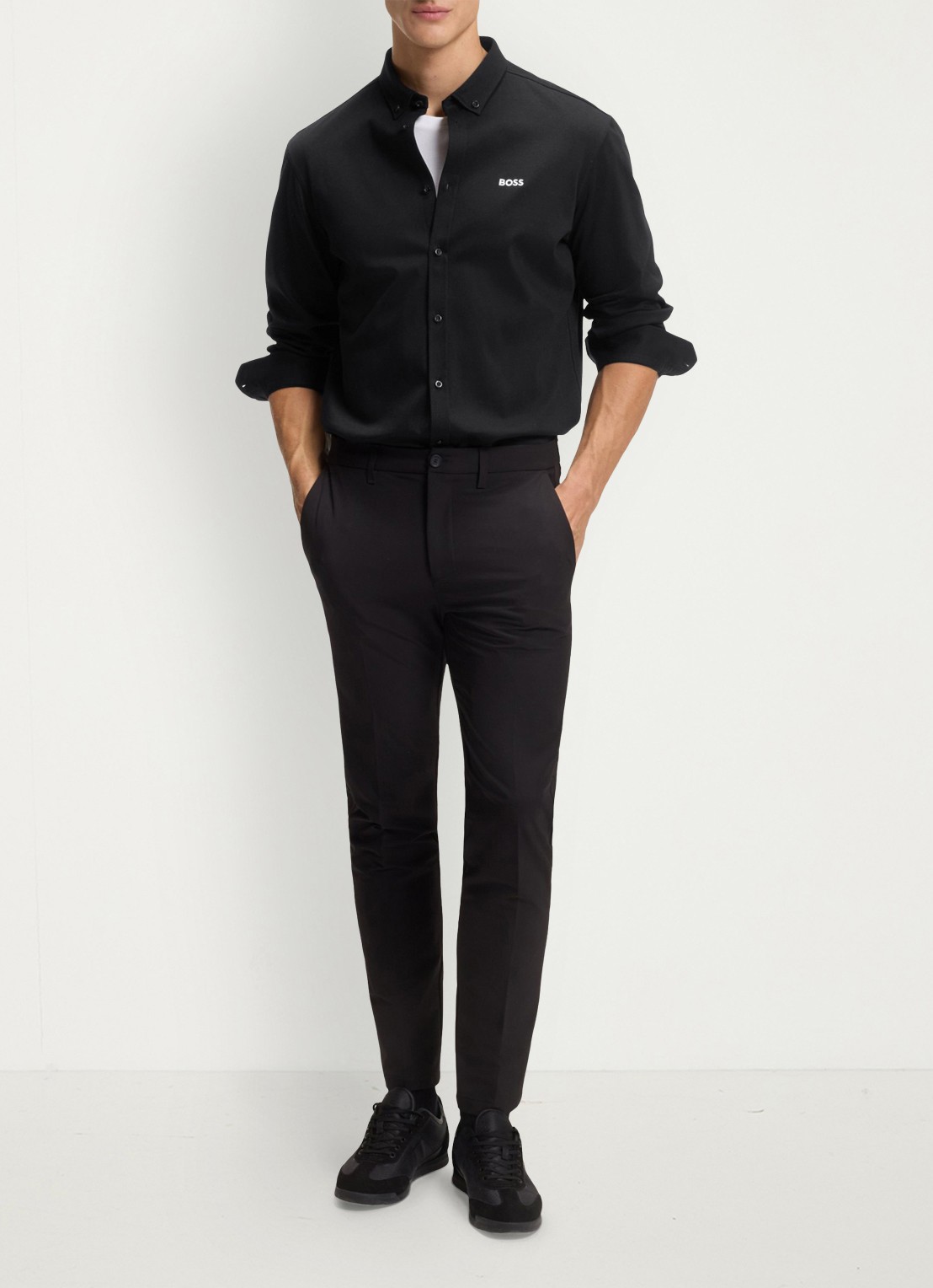 BOSS Regular fit overhemd met logo - voorkant 2 zwart