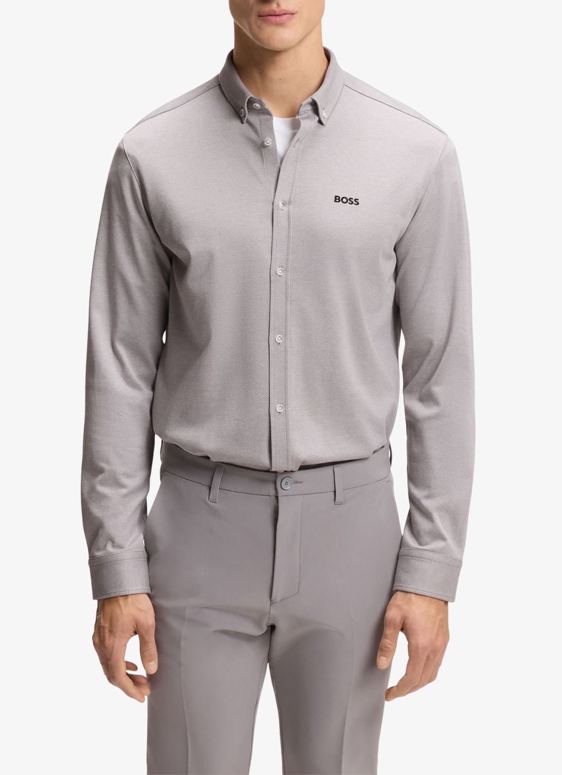 BOSS Regular fit overhemd met logo - detail grijs