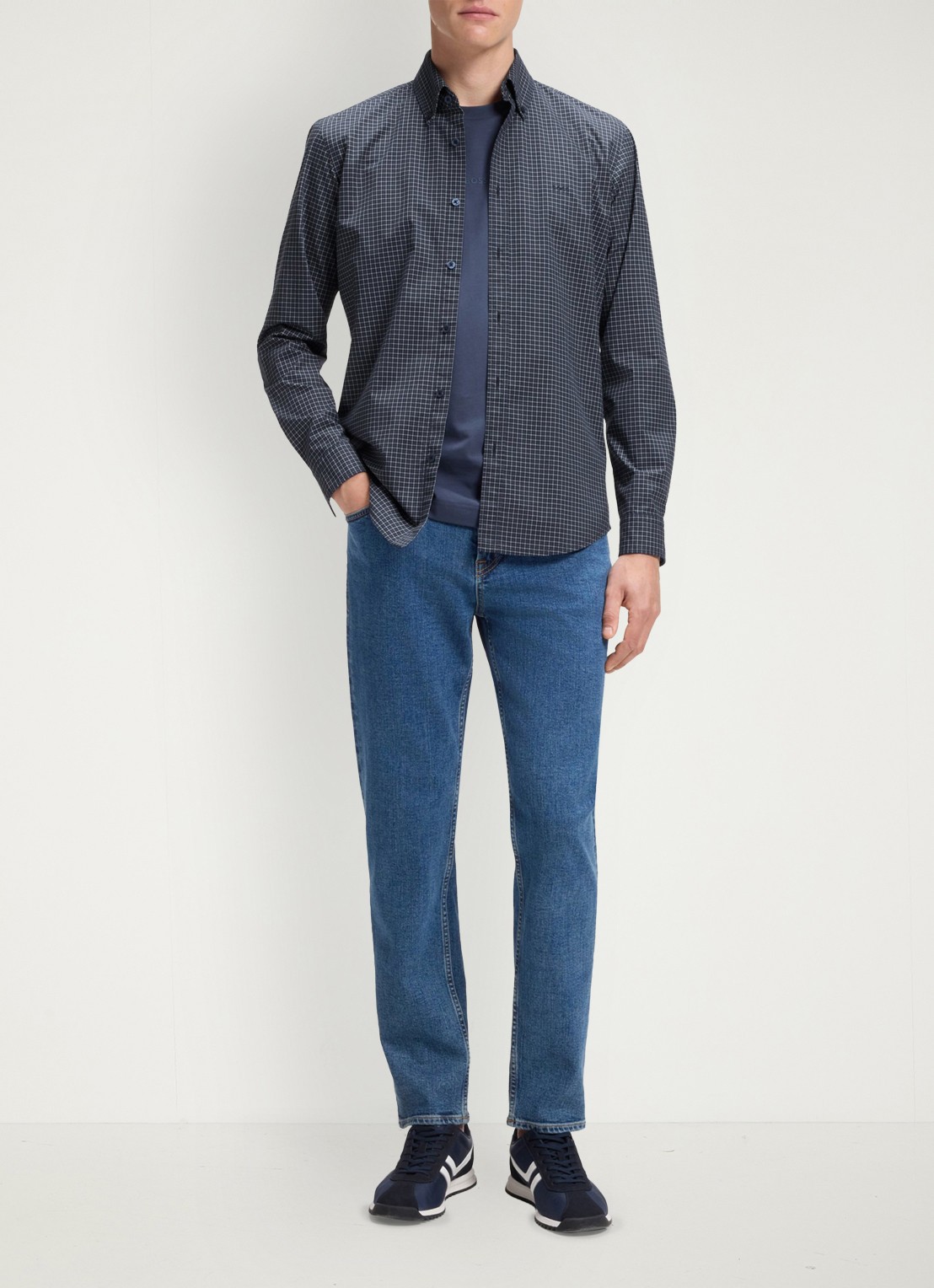 BOSS Regular fit overhemd met ruitdessin - voorkant 2 donkerblauw
