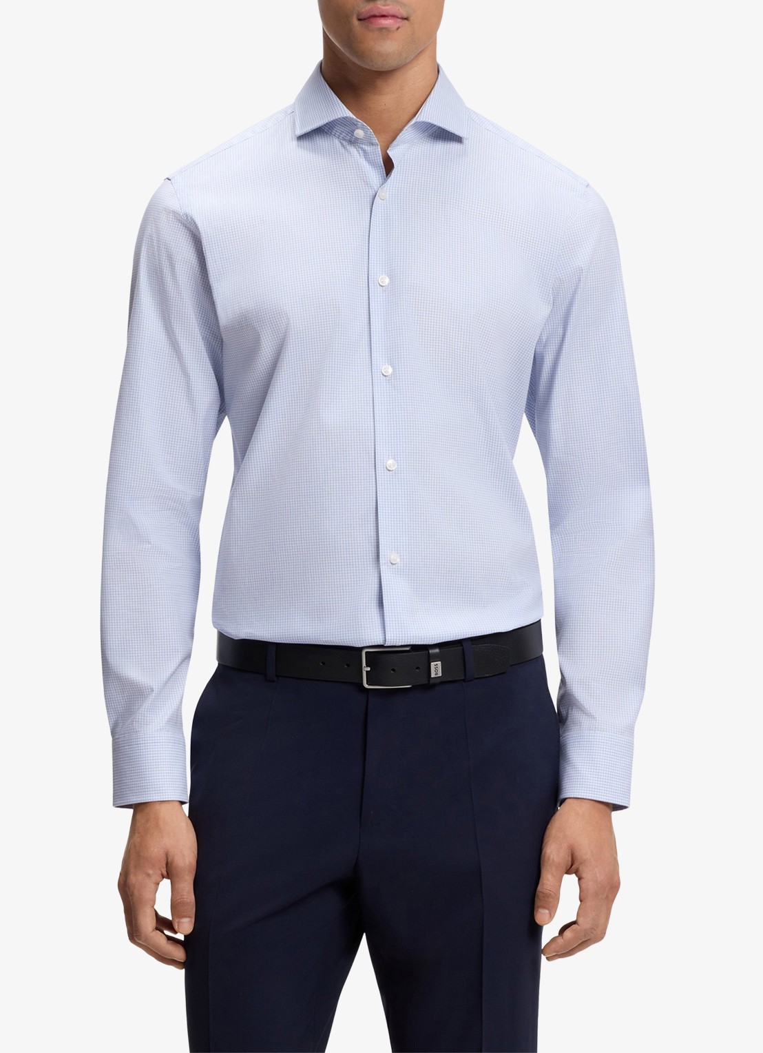 BOSS Regular fit overhemd met ruitdessin - detail lichtblauw
