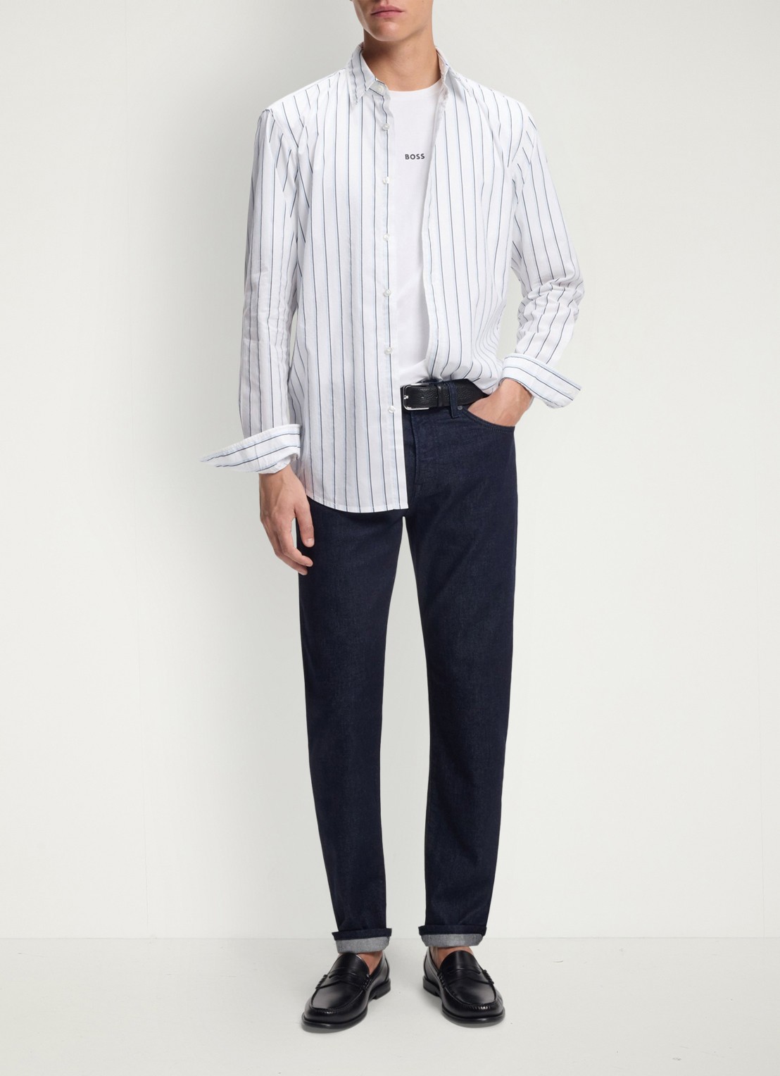 BOSS Regular fit overhemd met streepprint - voorkant 3 wit