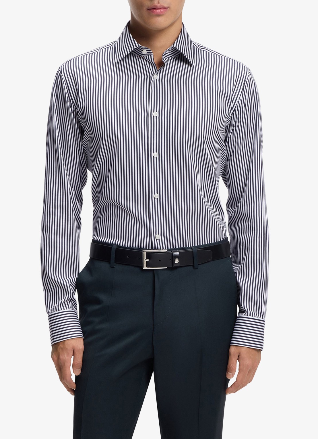 BOSS Regular fit overhemd met streepprint - detail 3 donkerblauw