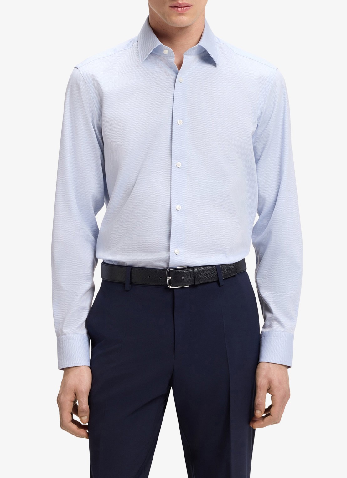 BOSS Regular-fit overhemd met stretch - detail lichtblauw