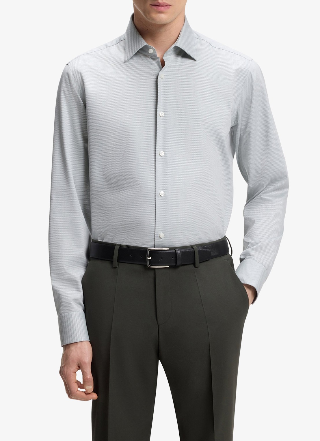 BOSS Regular-fit overhemd met stretch - detail open green-373