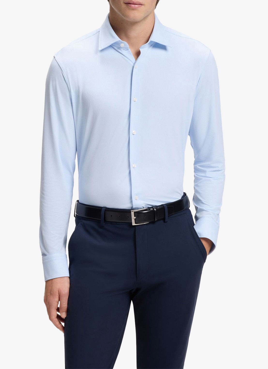 BOSS Regular fit overhemd met structuur - detail 2 lichtblauw