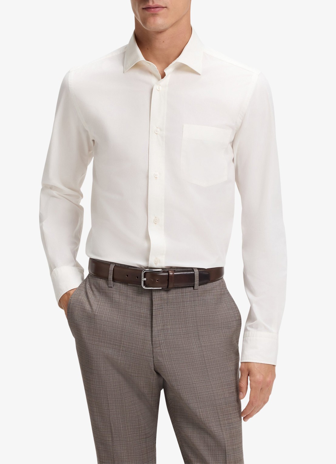 BOSS Regular fit overhemd van katoen - detail wit