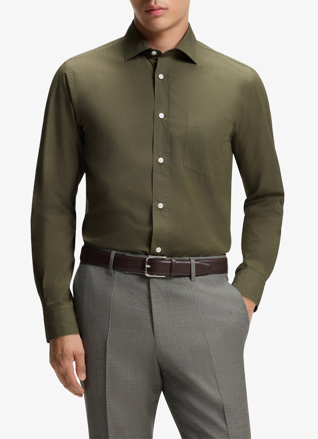 BOSS Regular fit overhemd van katoen - detail 2 legergroen