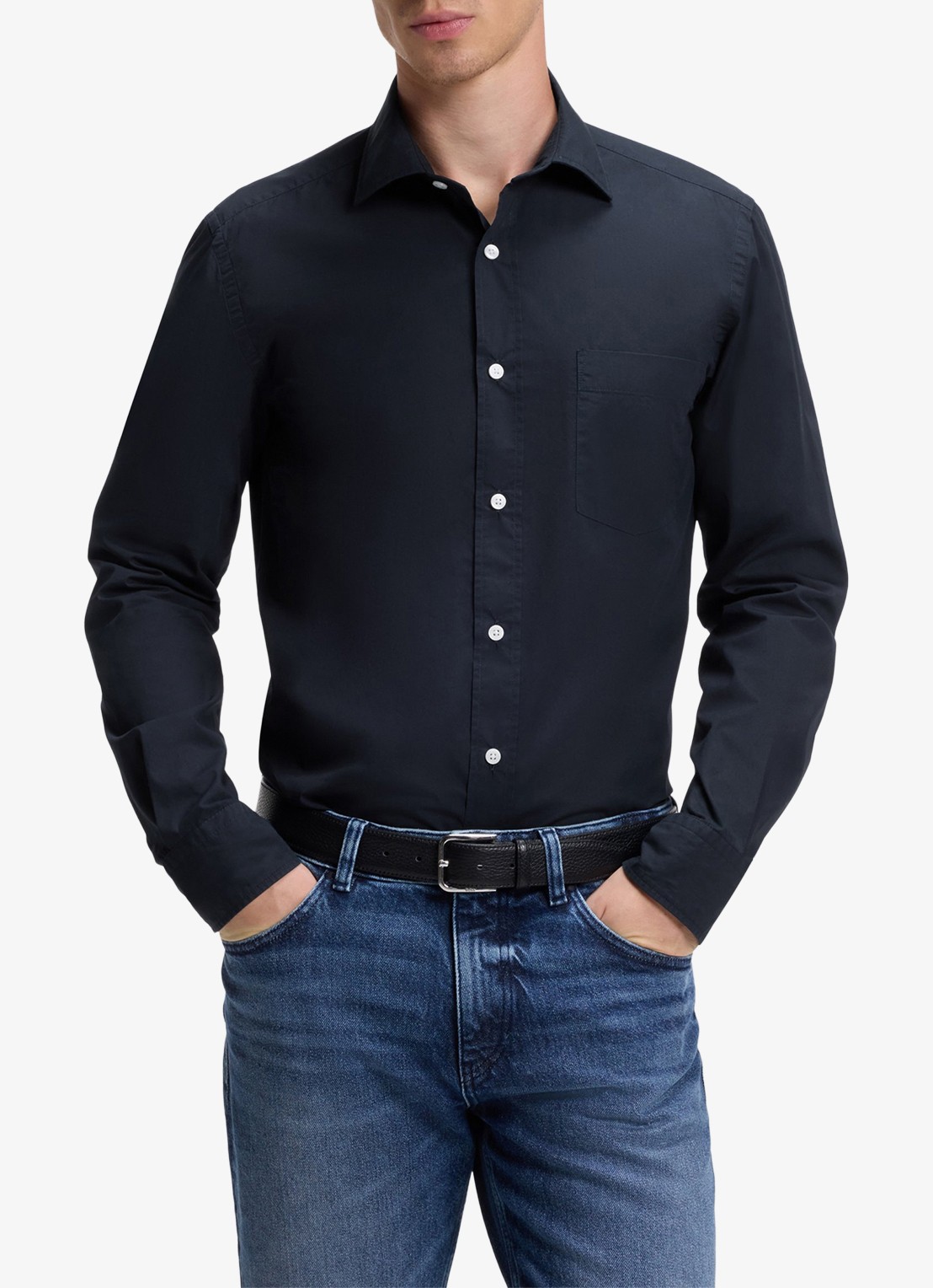 BOSS Regular fit overhemd van katoen - detail donkerblauw