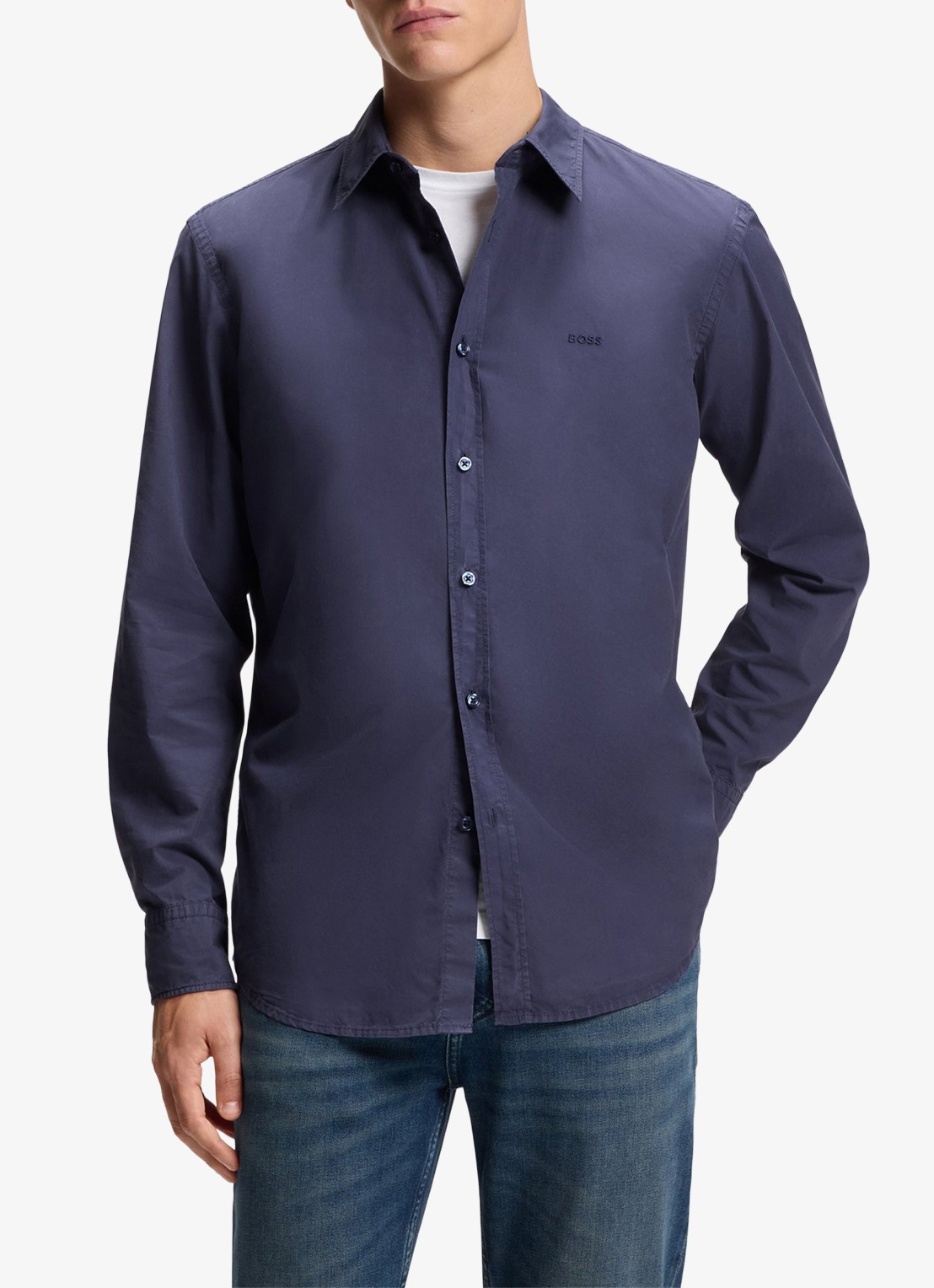 BOSS Regular-fit overhemd van katoenen popeline - detail 4 navy-418 / blauw