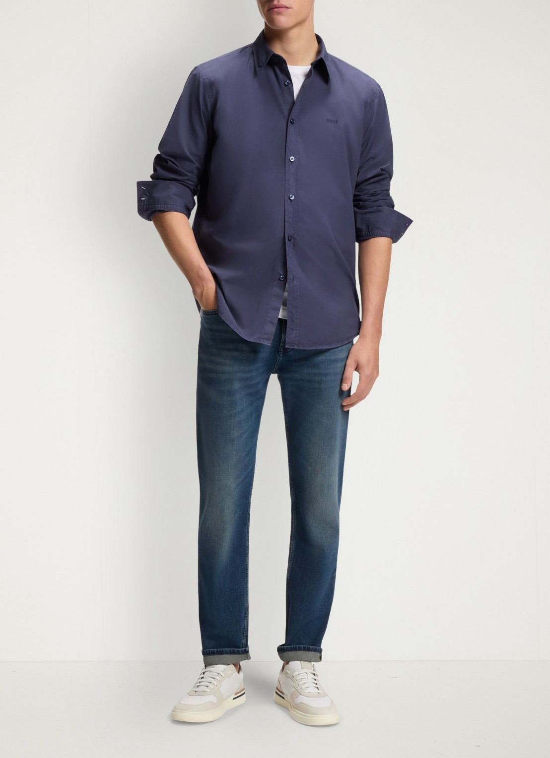 BOSS Regular-fit overhemd van katoenen popeline - voorkant 2 navy-418 / blauw