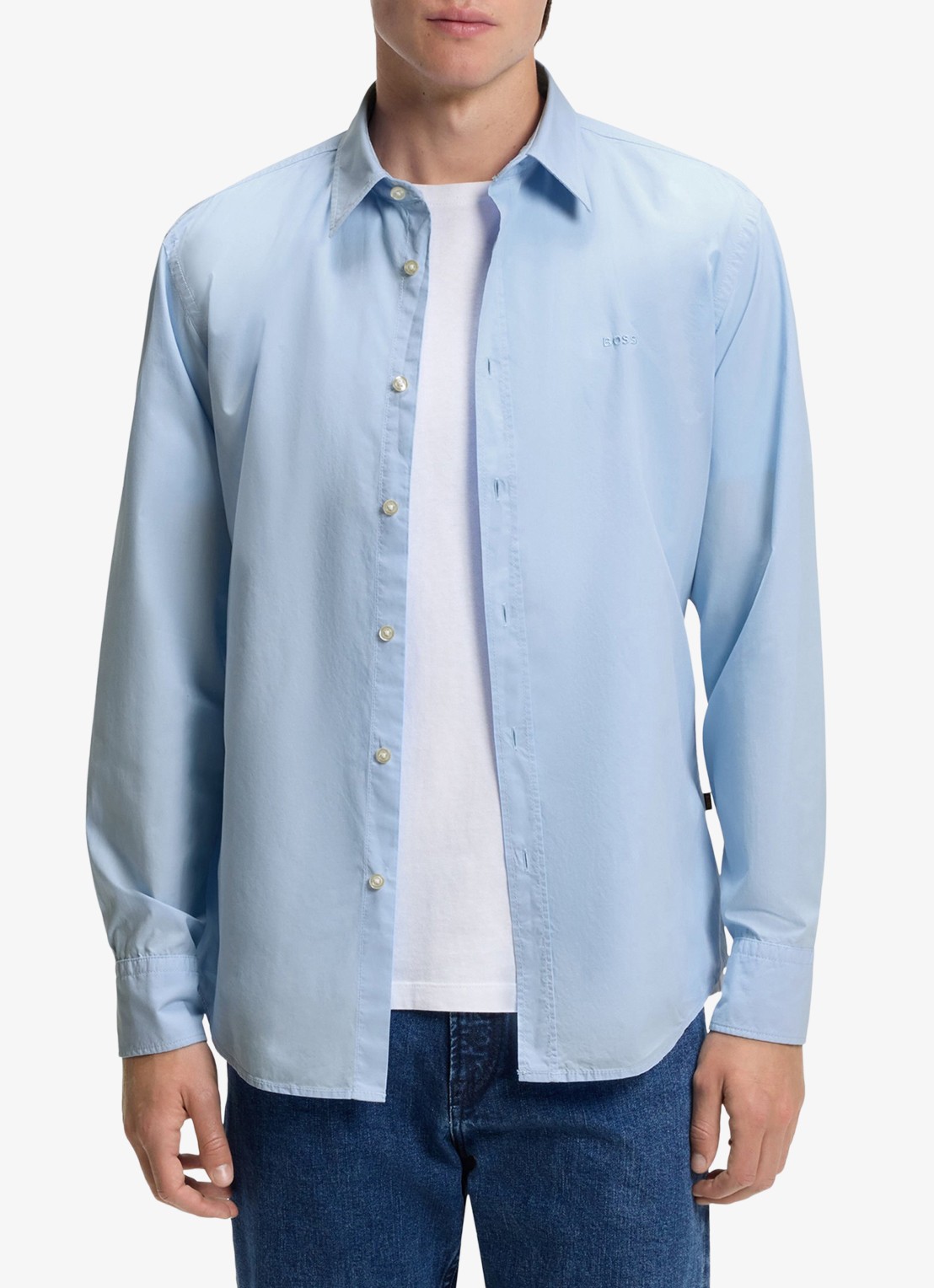 BOSS Regular-fit overhemd van katoenen popeline - detail 6 open blue-460 / blauw